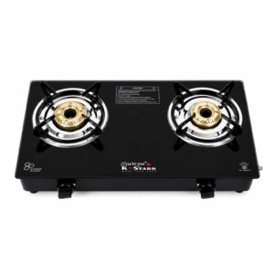 Sukya K Starr  Burner Black Glass Gas Stove | 6 mm Toughened Glass Top | Manual Ignition | High-Efficiency Brass Burners | Heavy Duty Pan Supports | LPG Gas Cooktop